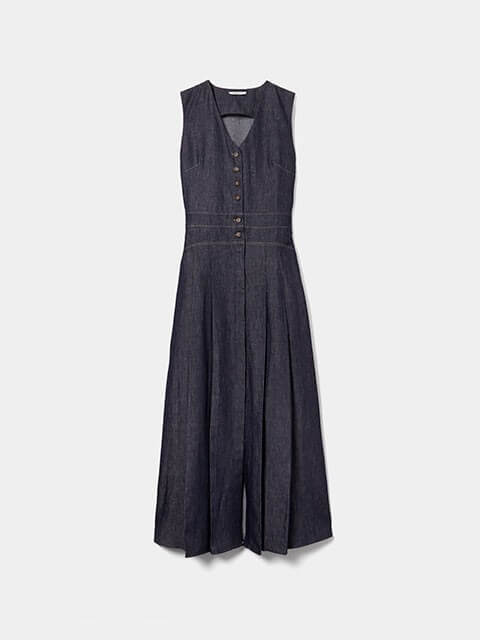 Vestido vaquero de algod�n y lino.