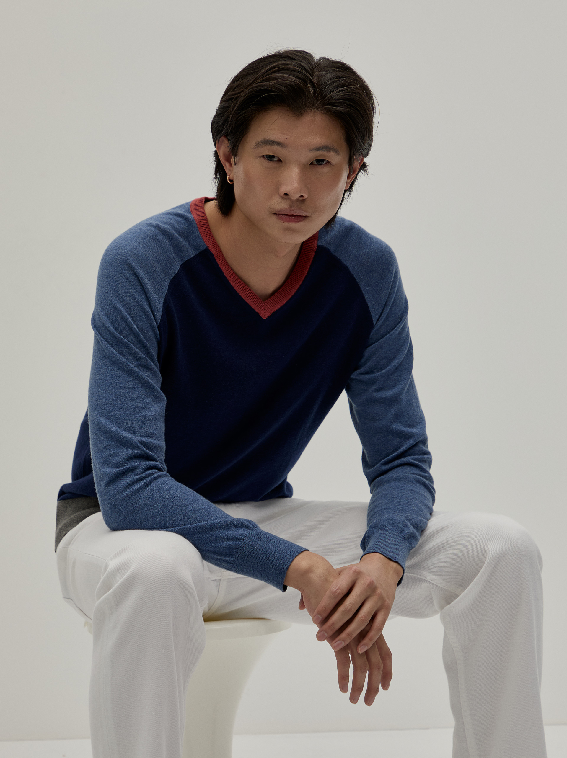 Merino wool and cotton V-neck sweater