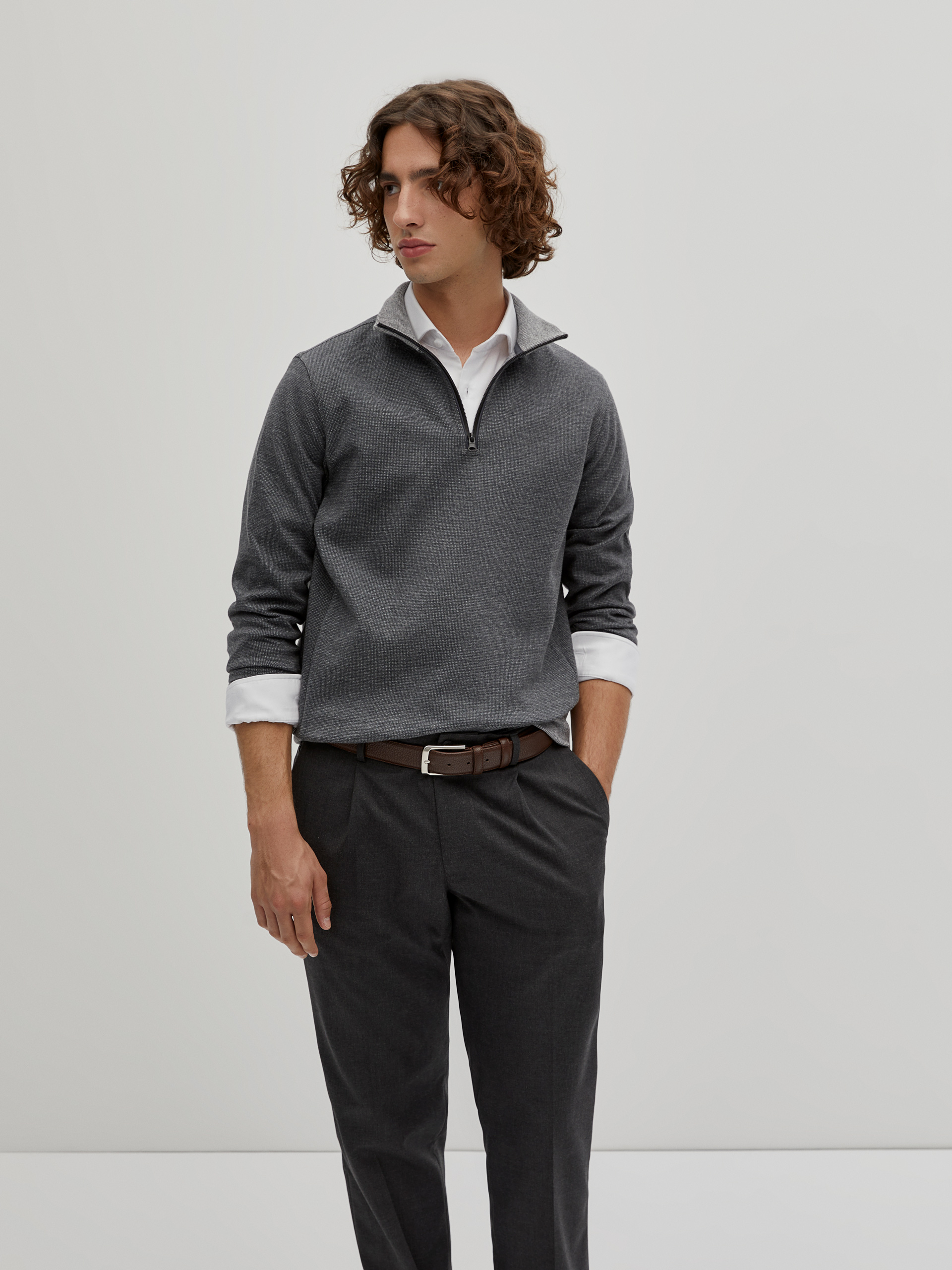 Two-tone zip-up sweater