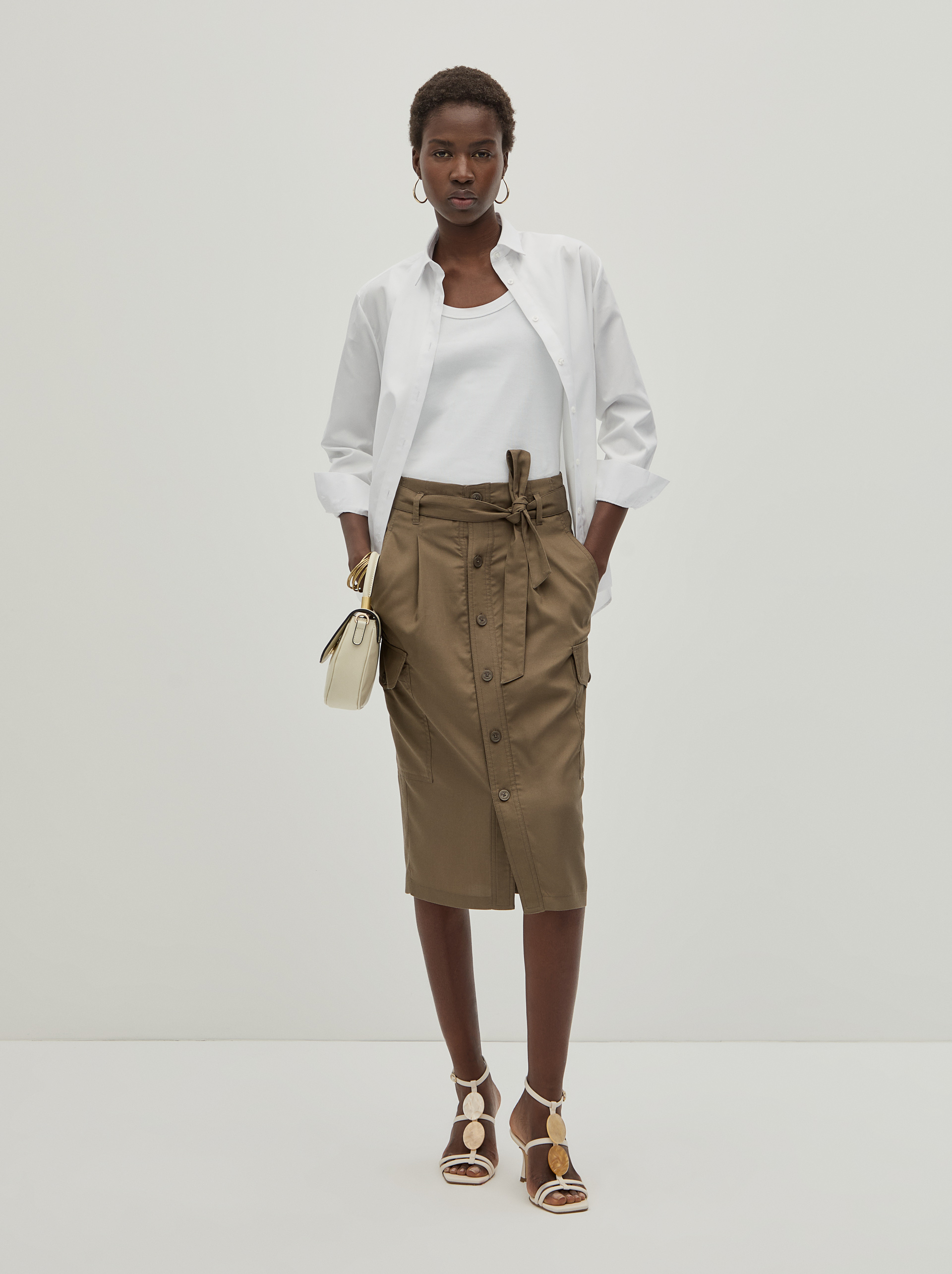 Cotton and lyocell cargo skirt