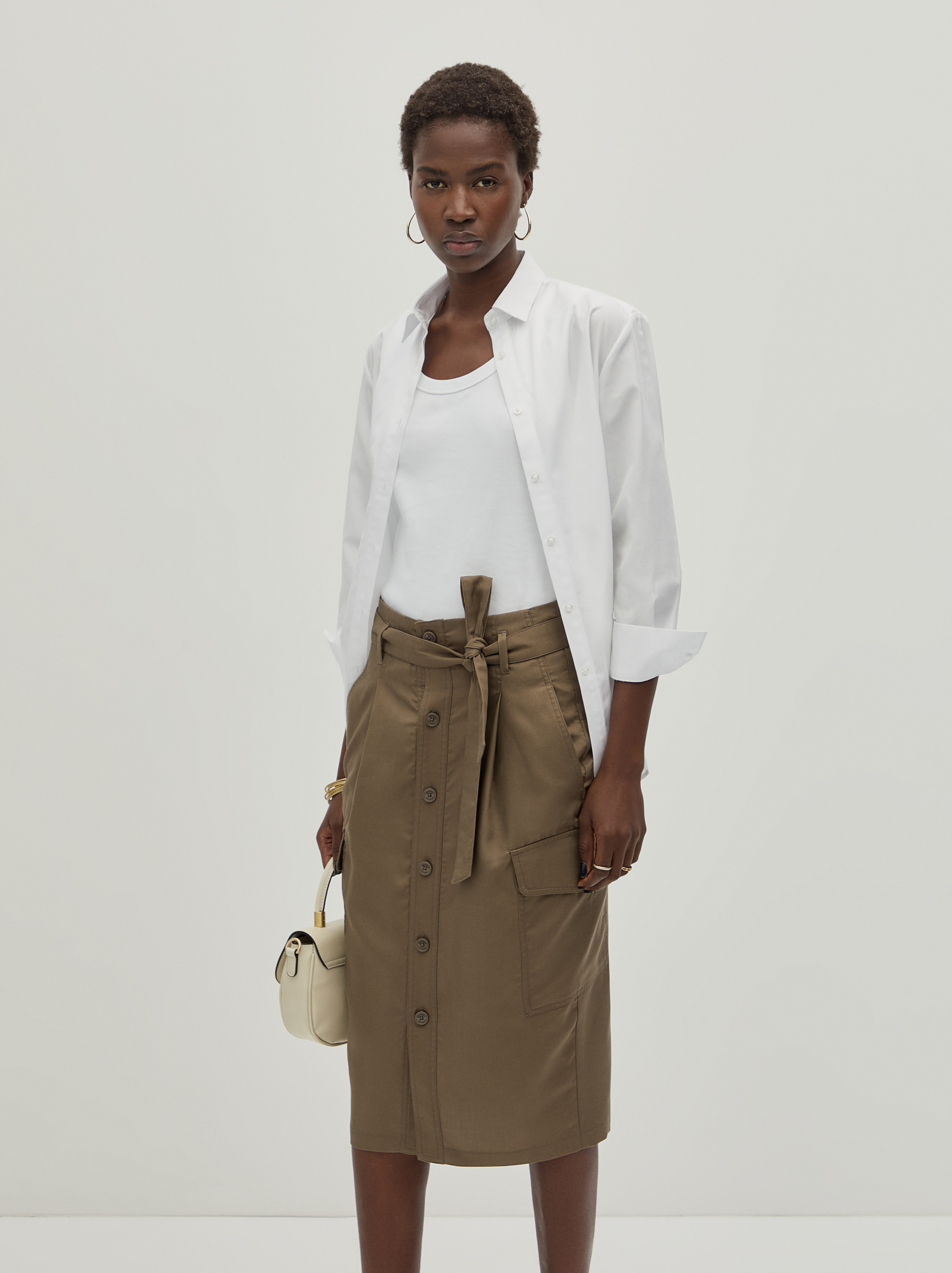 Cotton and lyocell cargo skirt