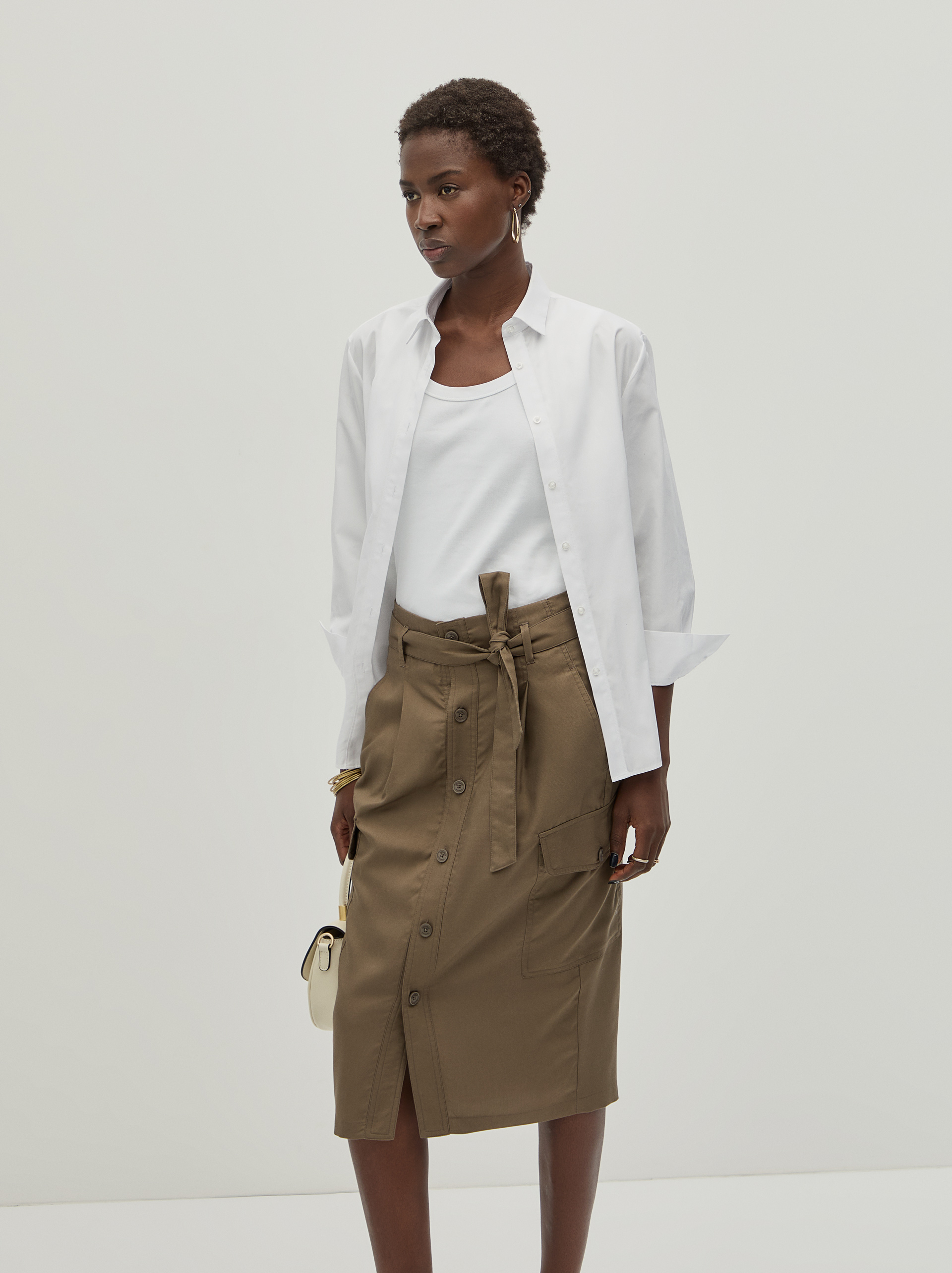 Cotton and lyocell cargo skirt