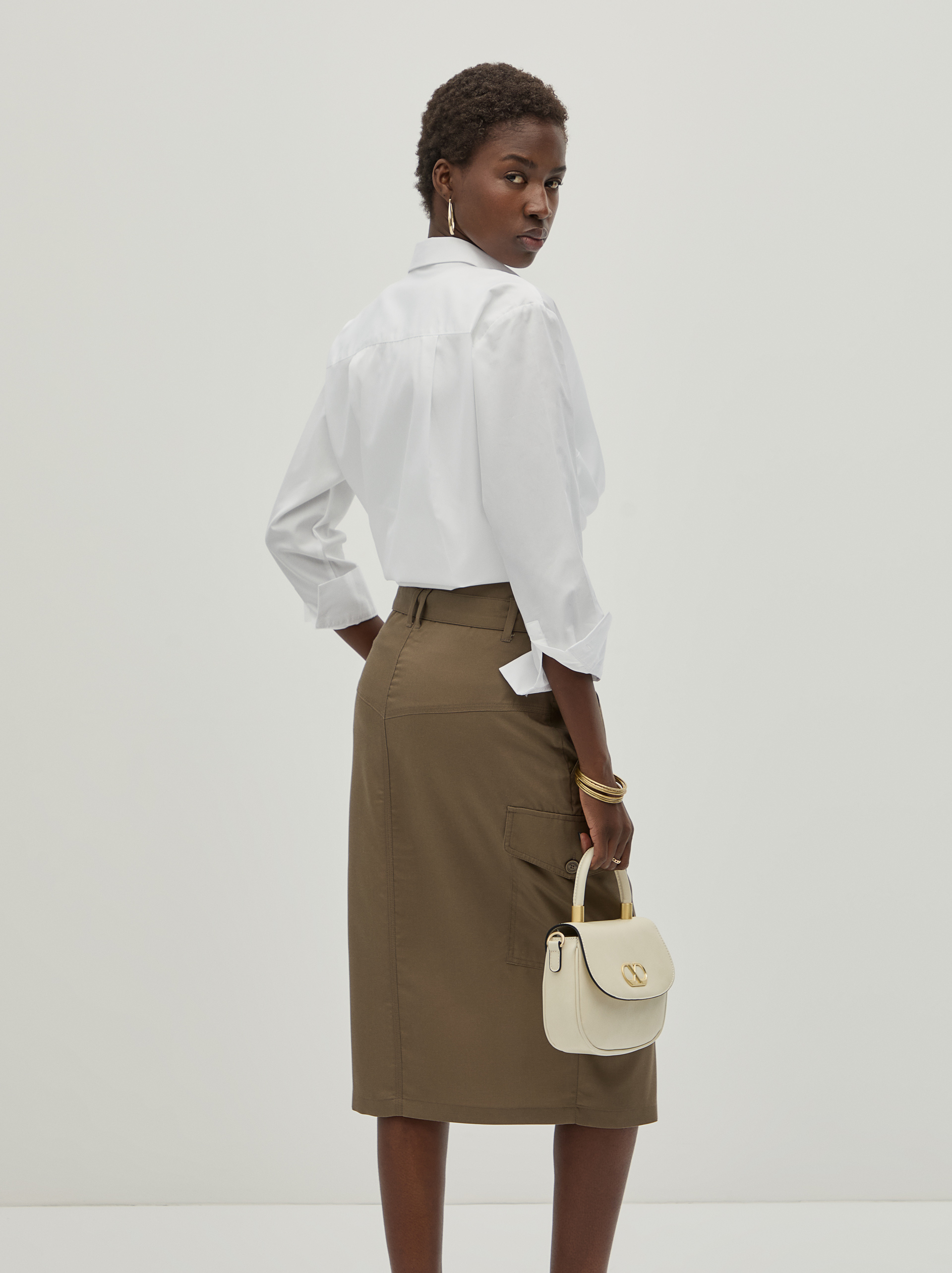 Cotton and lyocell cargo skirt