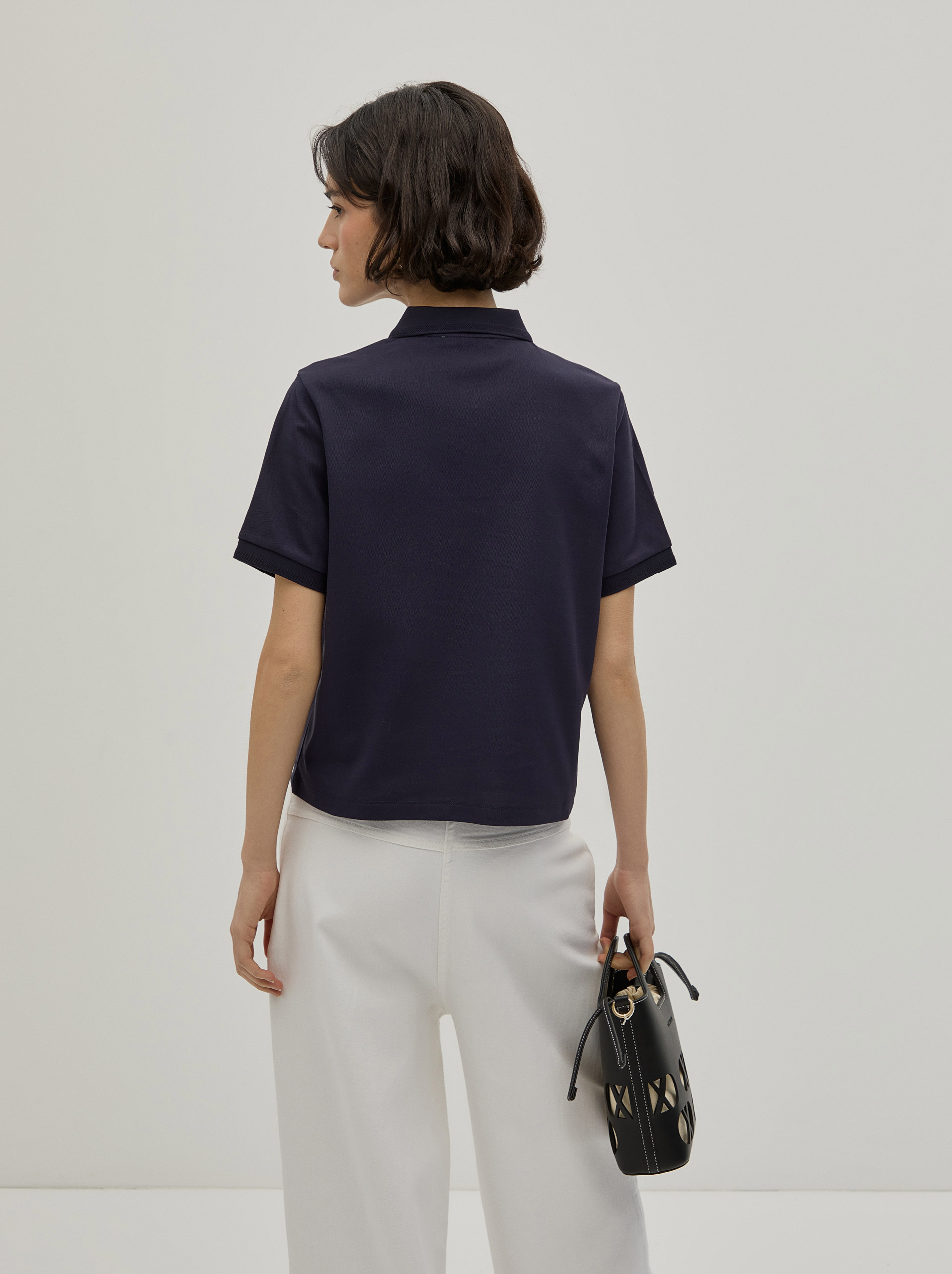 Cropped pique polo shirt