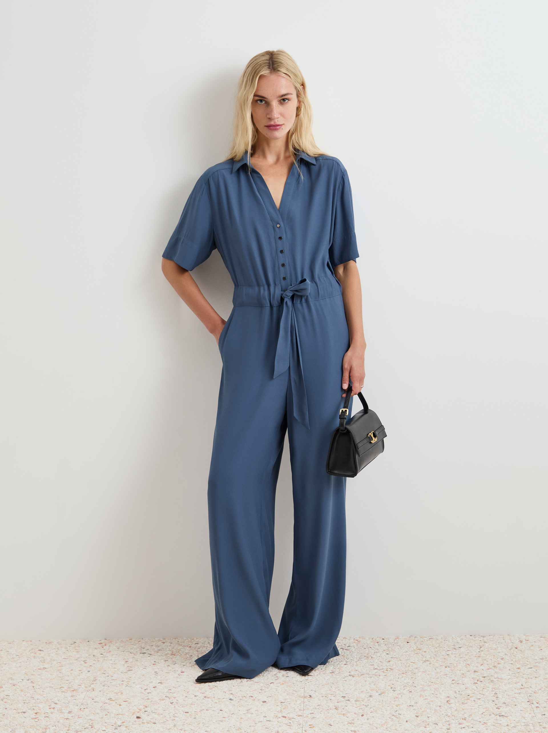 Short sleeve fluid jumpsuit