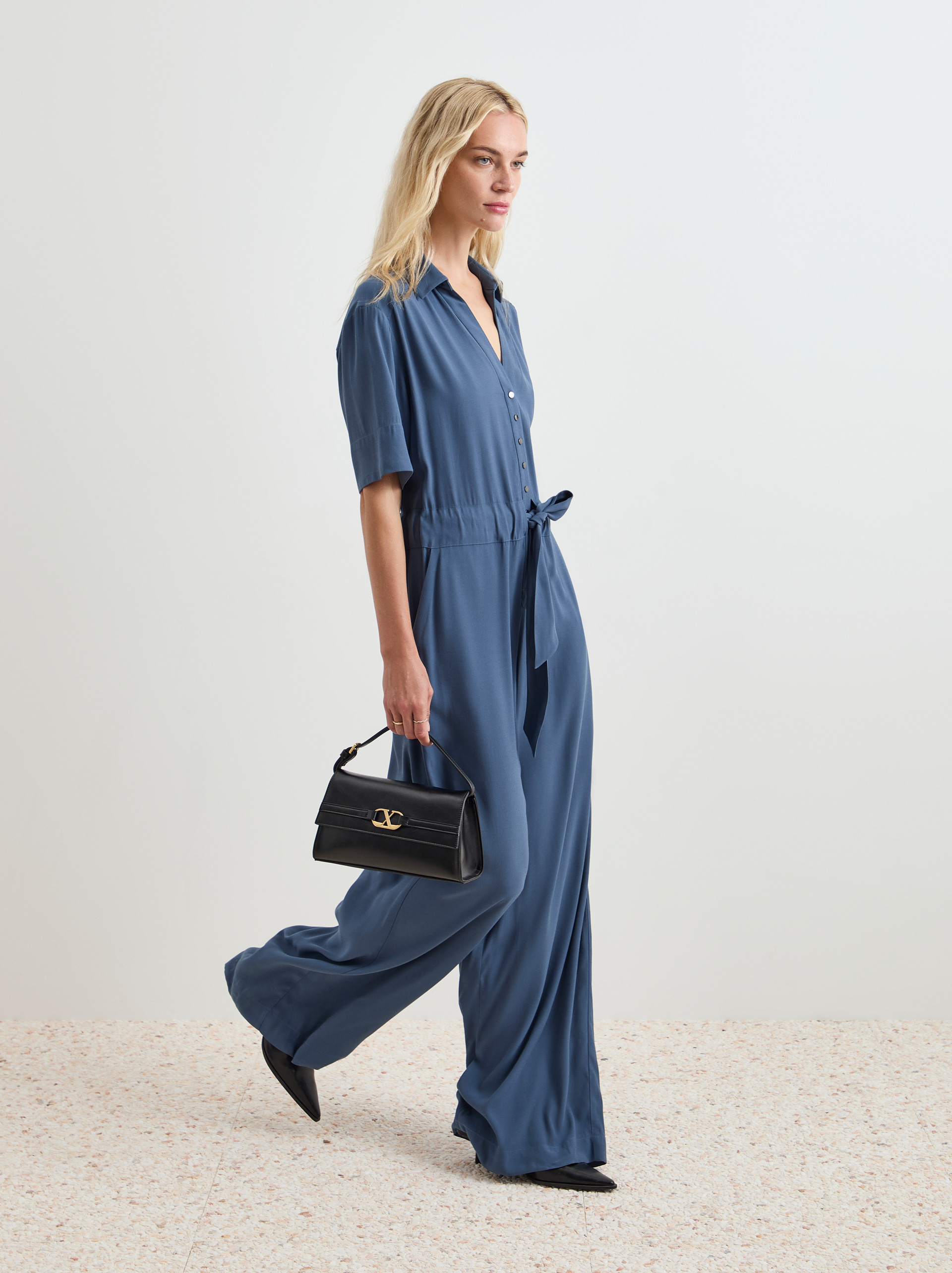 Short sleeve fluid jumpsuit