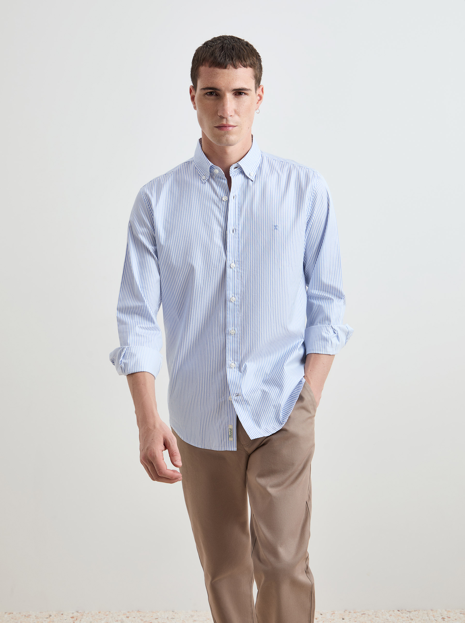 Camisa de algodão às riscas