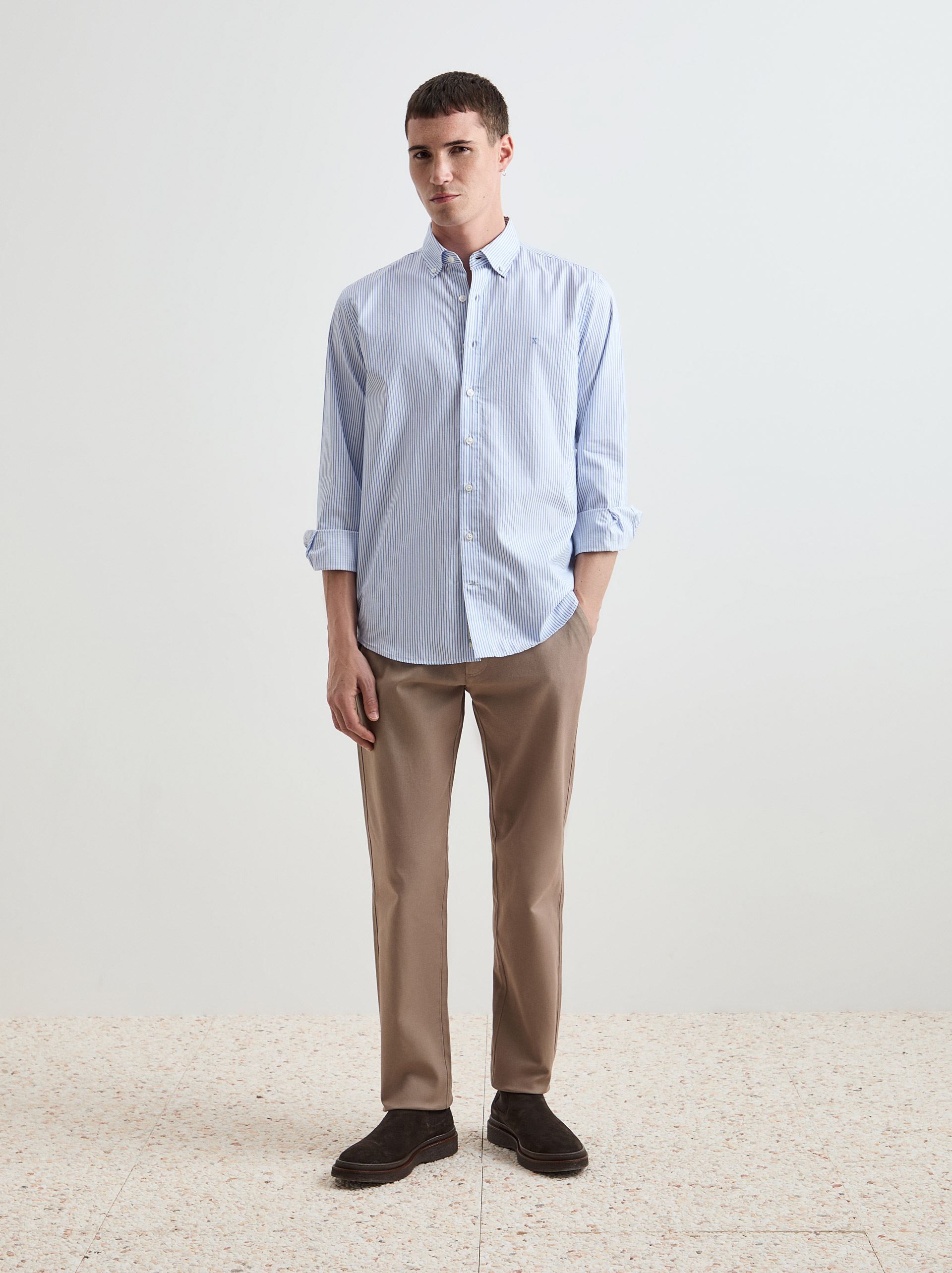 Camisa de algodão às riscas