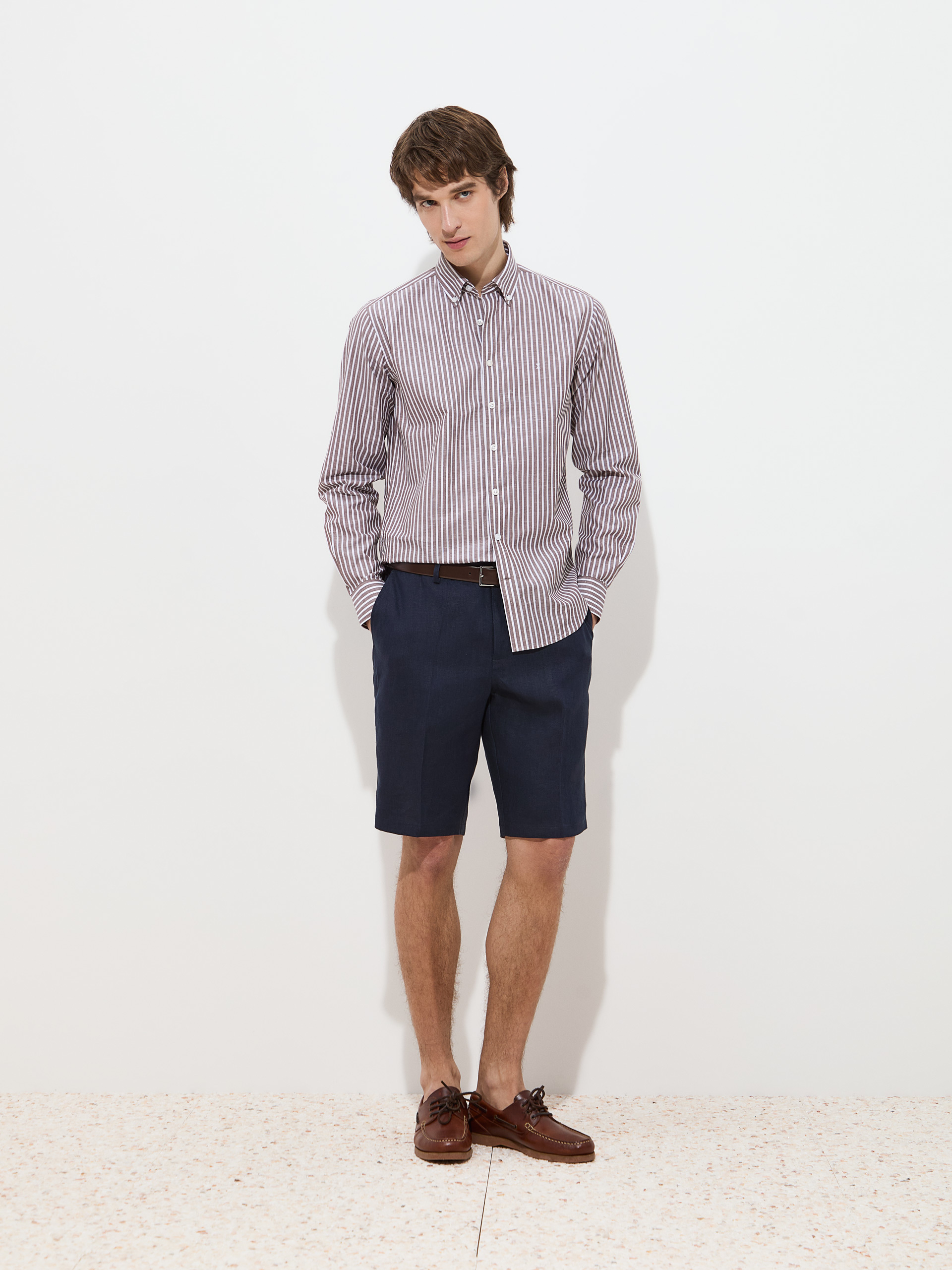 Striped shirt in cotton and linen