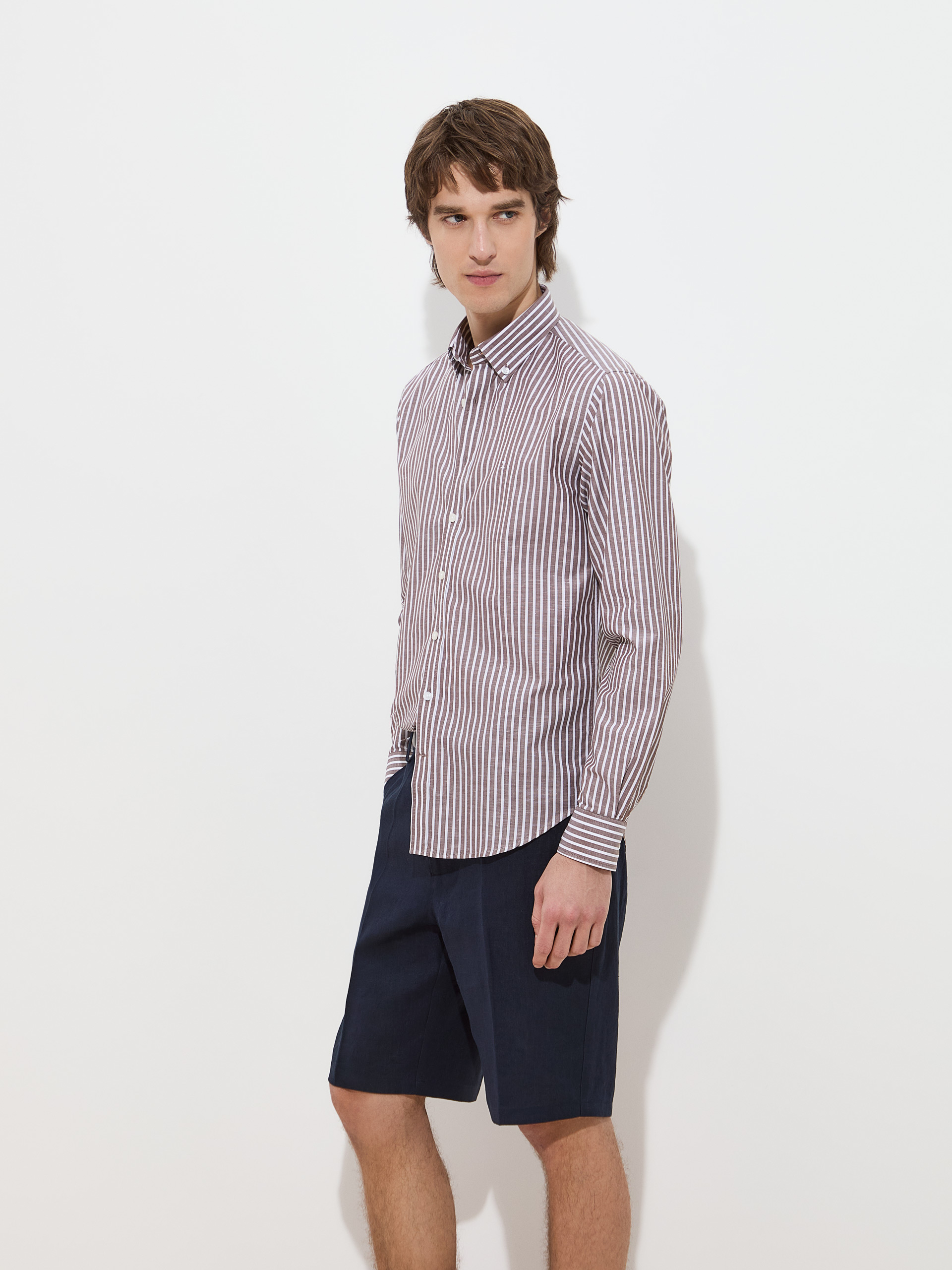 Striped shirt in cotton and linen