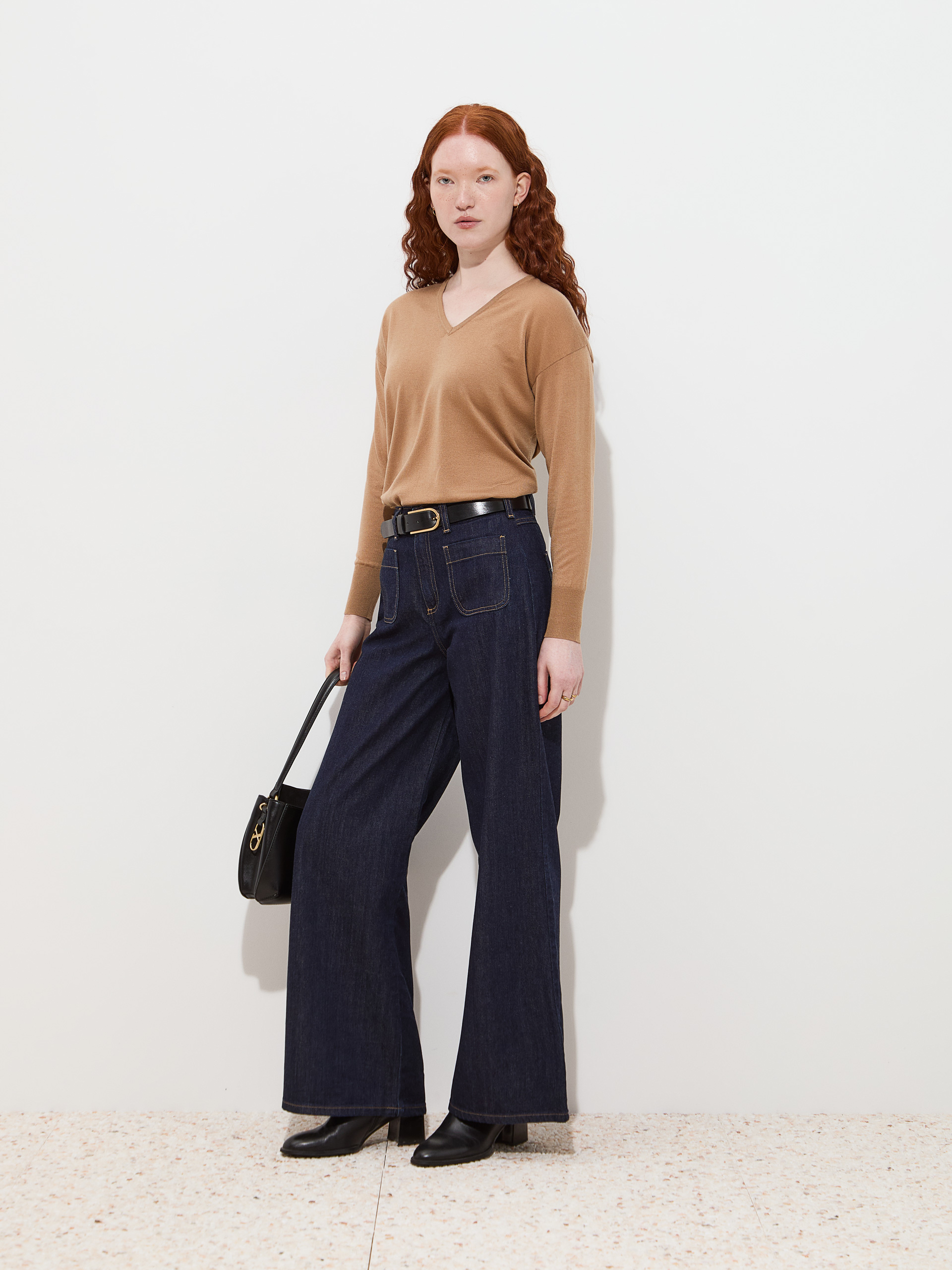 Wide leg denim pants