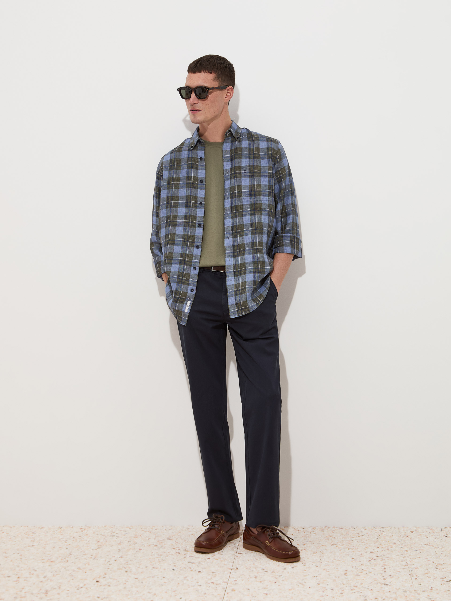 Regular fit linen plaid shirt