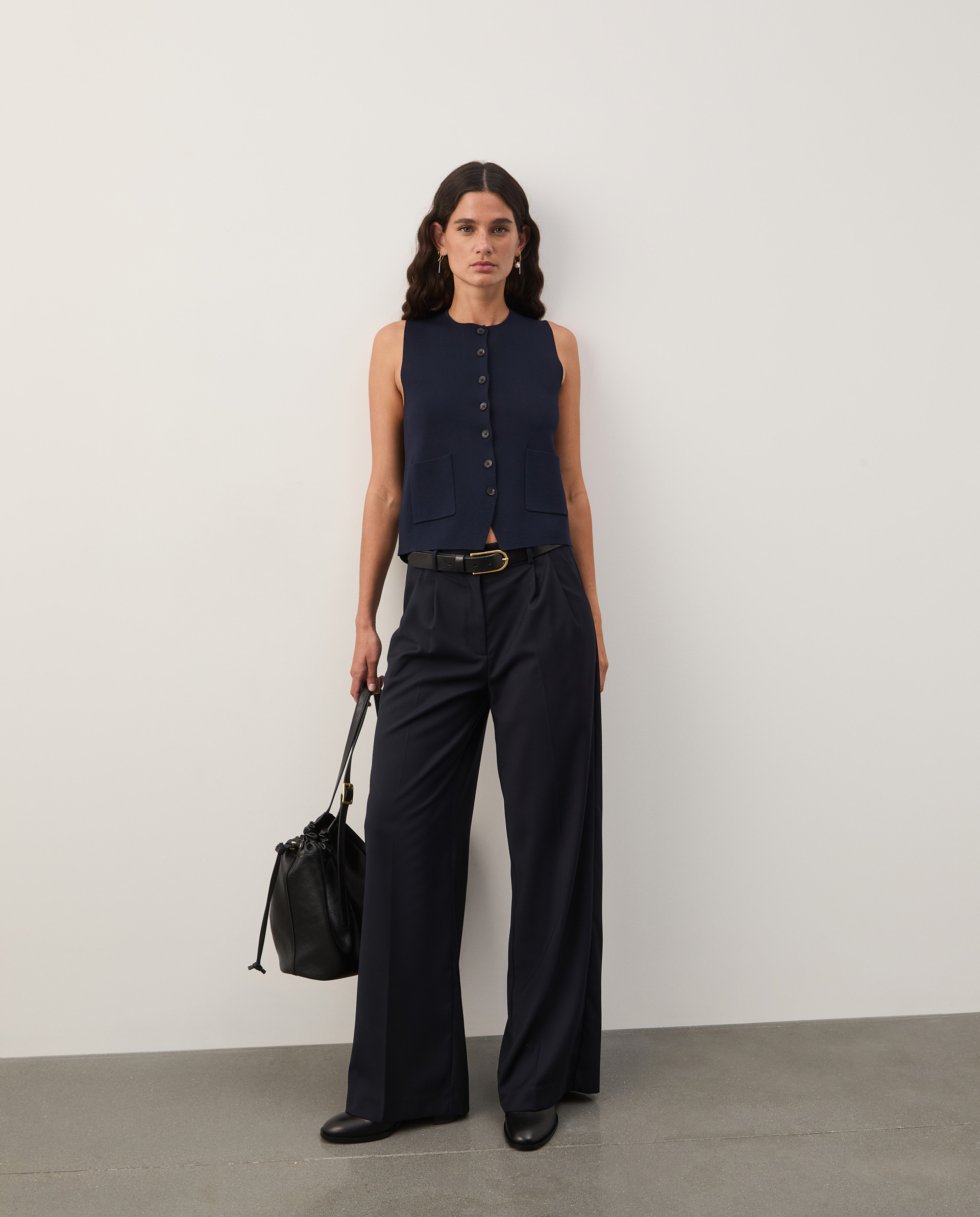 Wide leg pleated trousers