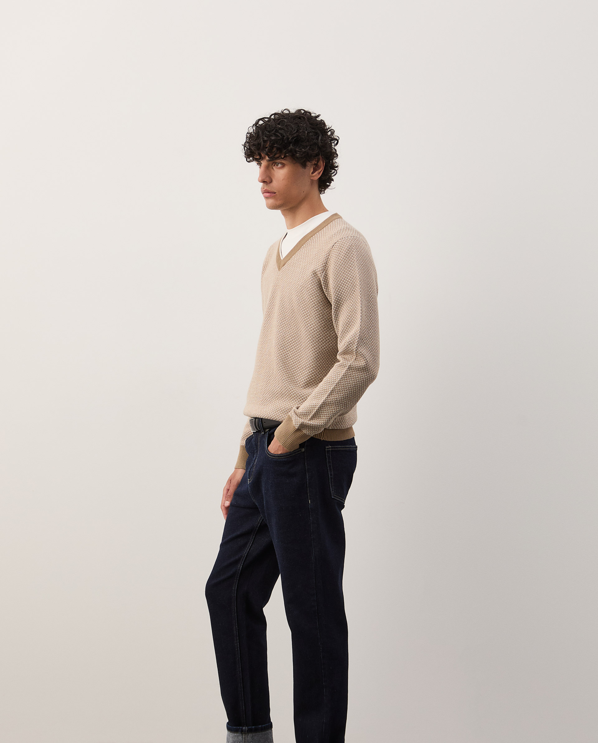 Two-tone pullover in cotton and wool