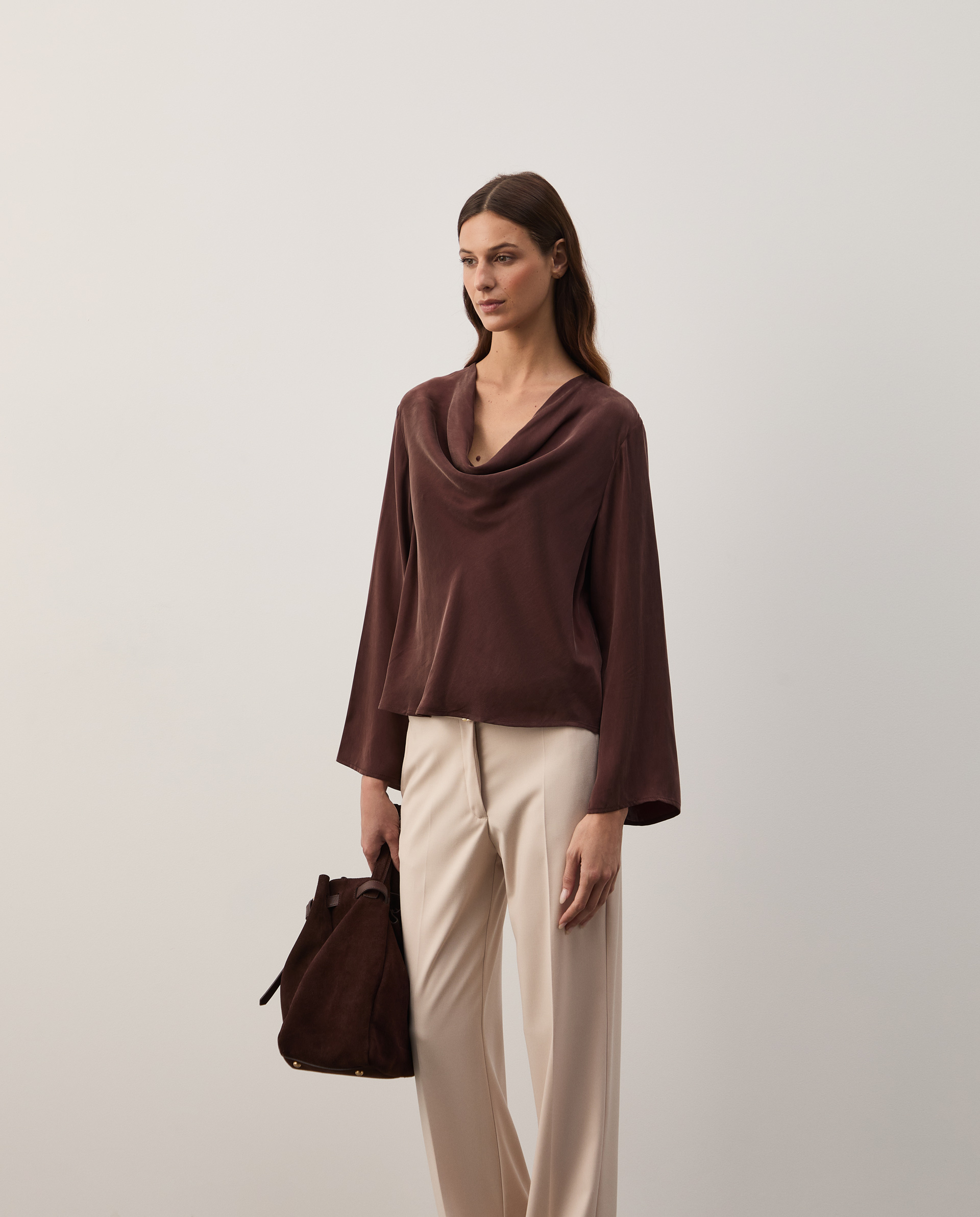 Draped blouse with cupro fabric