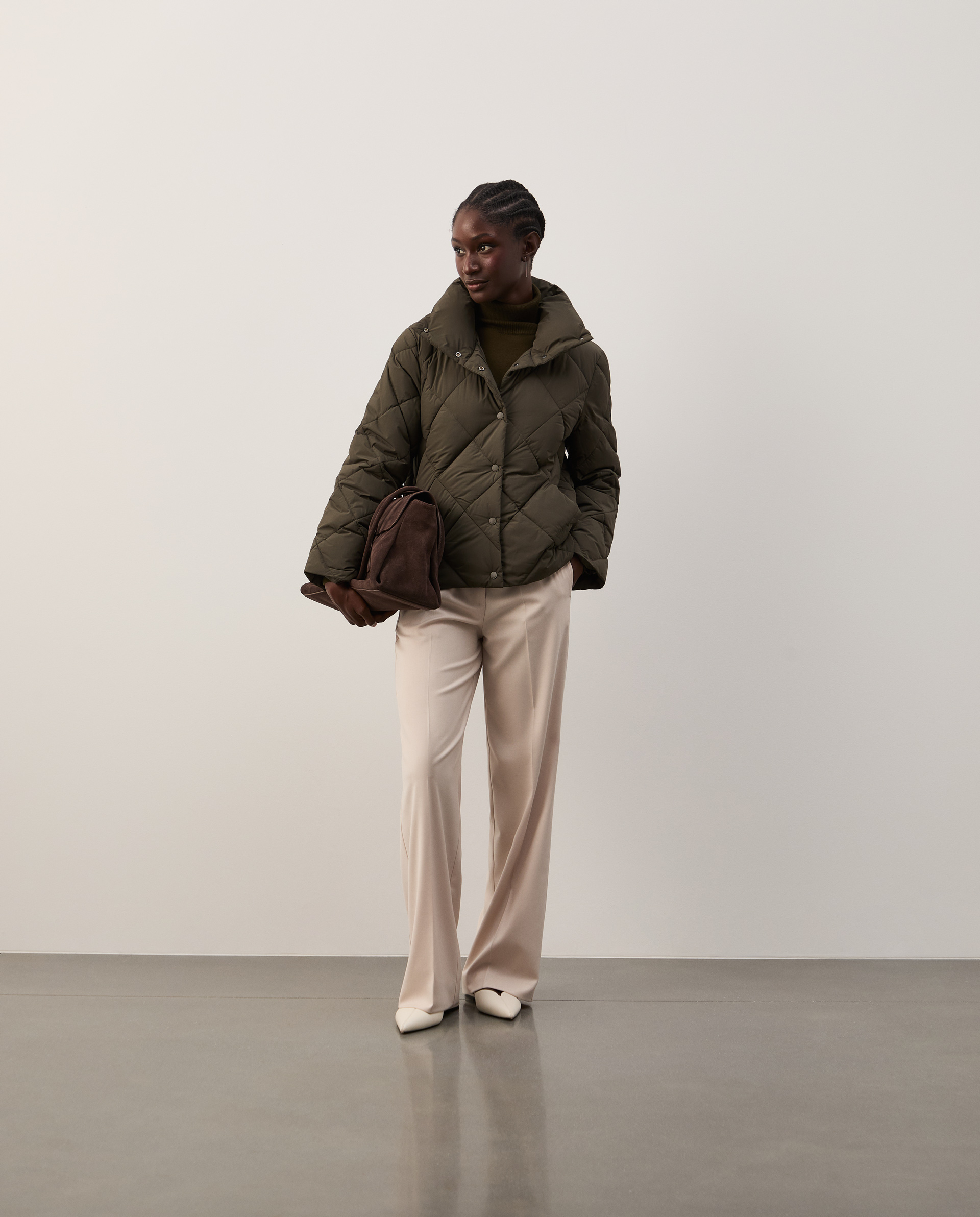 Padded jacket with a high collar