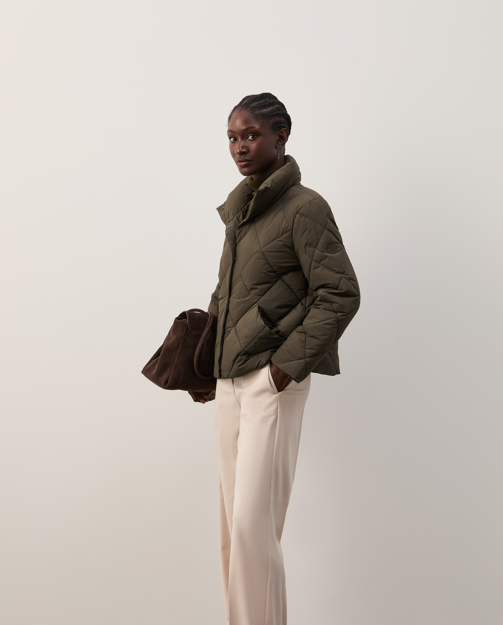 Padded jacket with a high collar