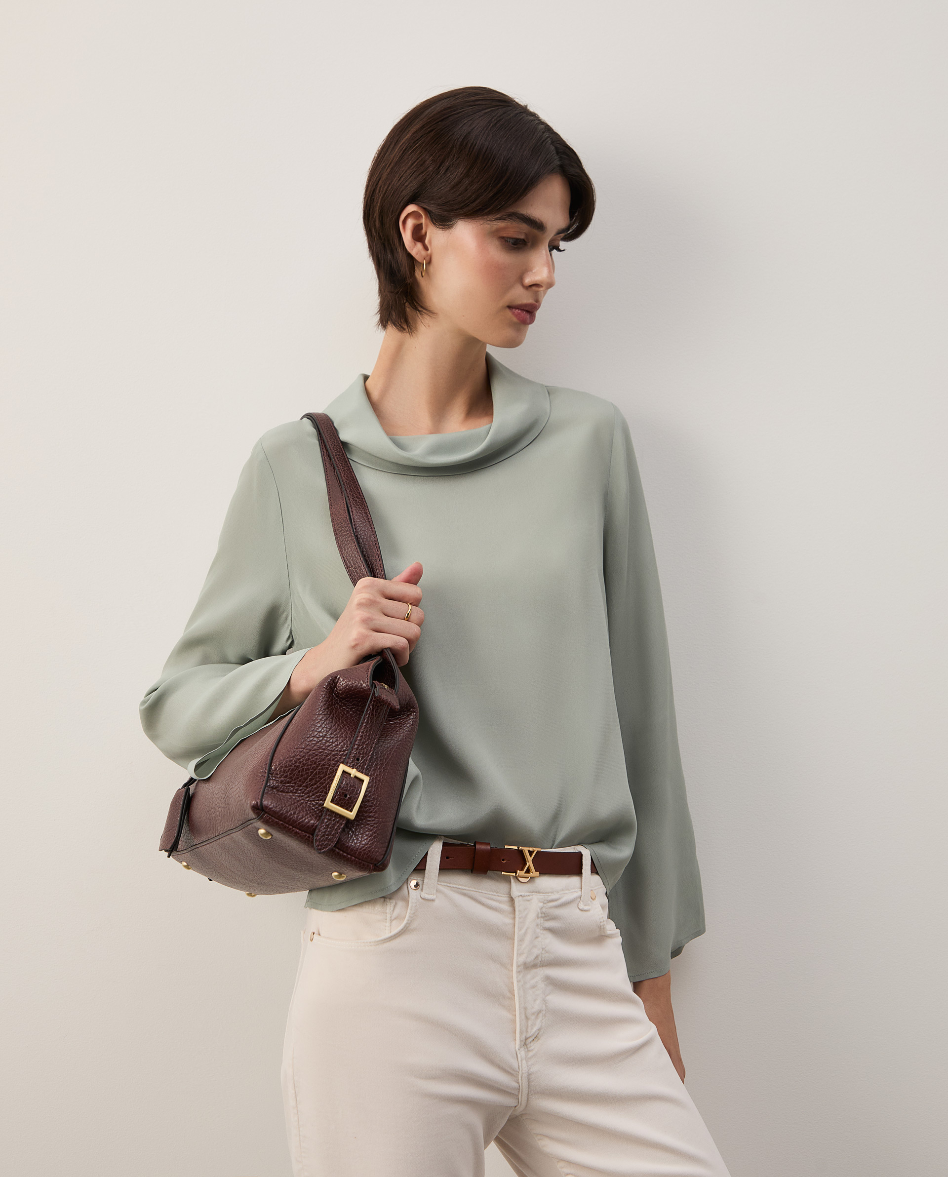 Off-the-shoulder blouse in silk
