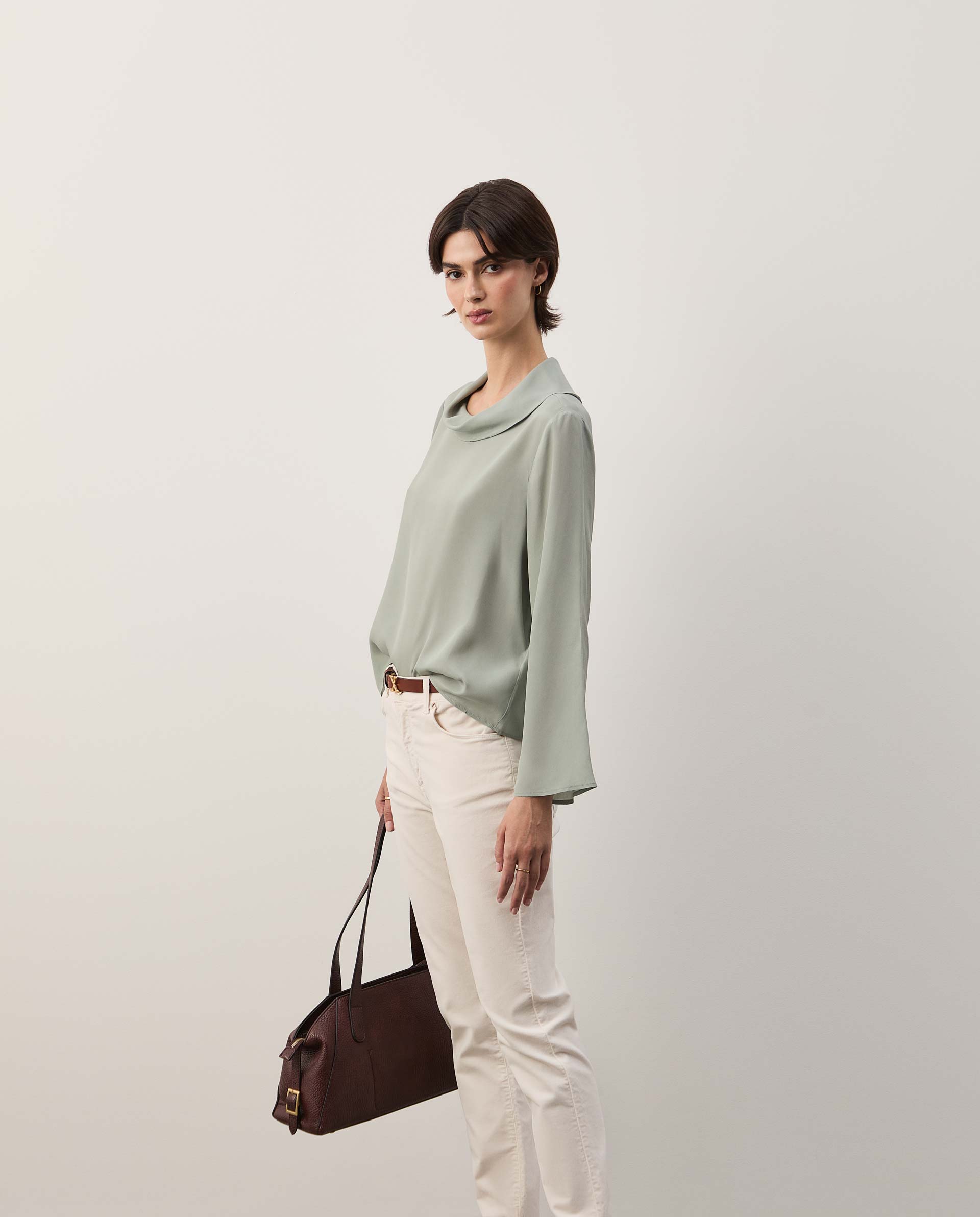 Off-the-shoulder blouse in silk