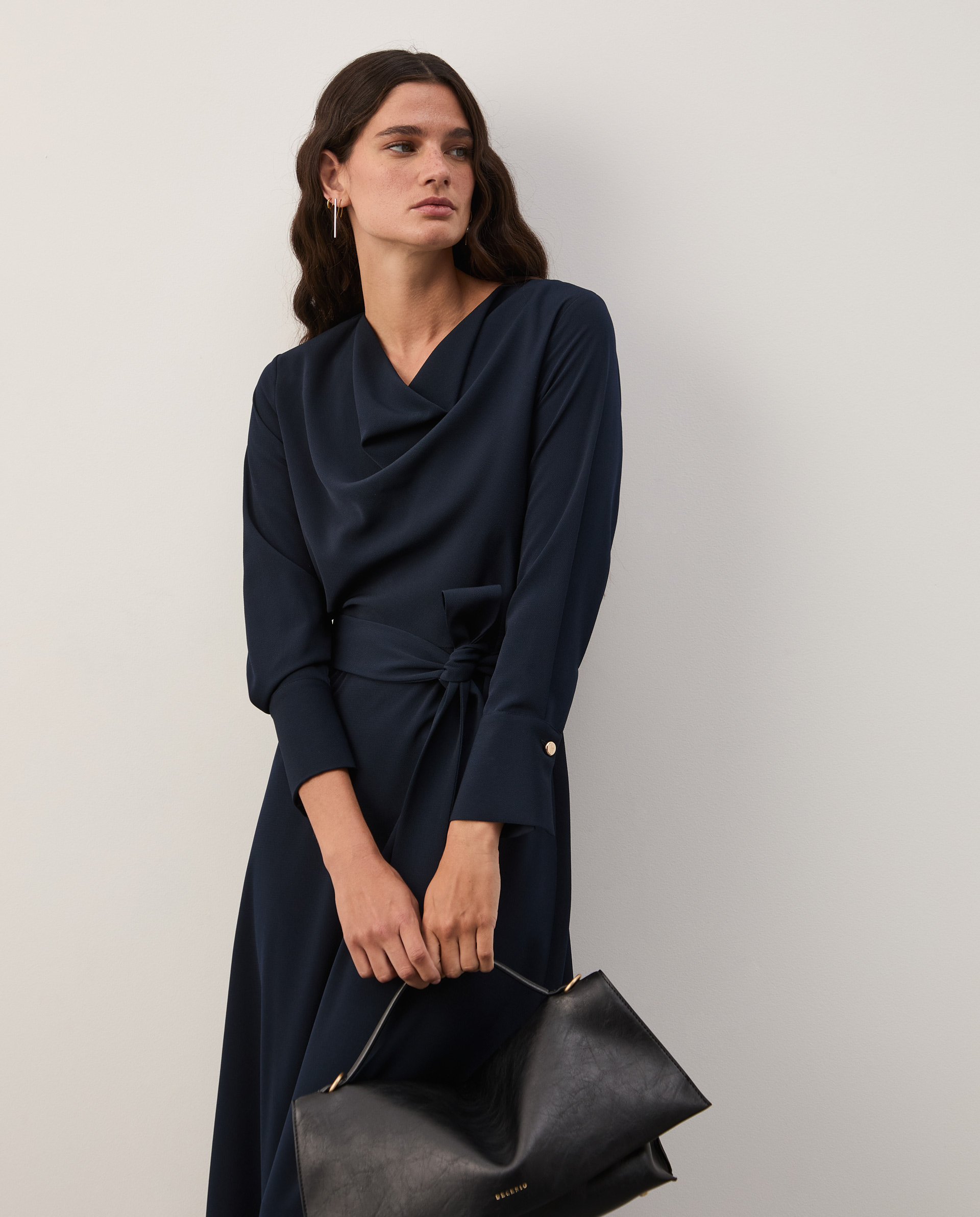 Midi dress with belt