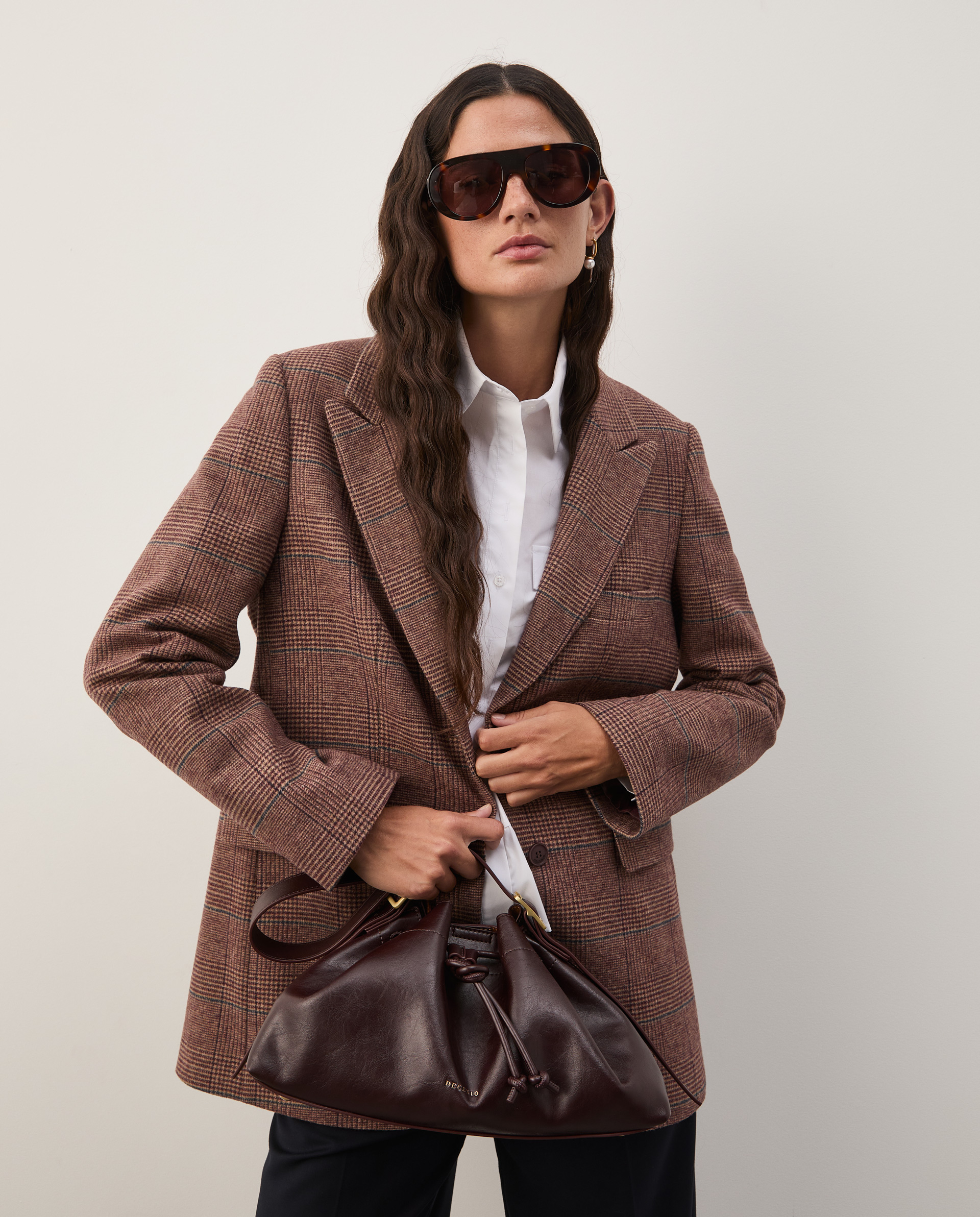 Plaid blazer with wool