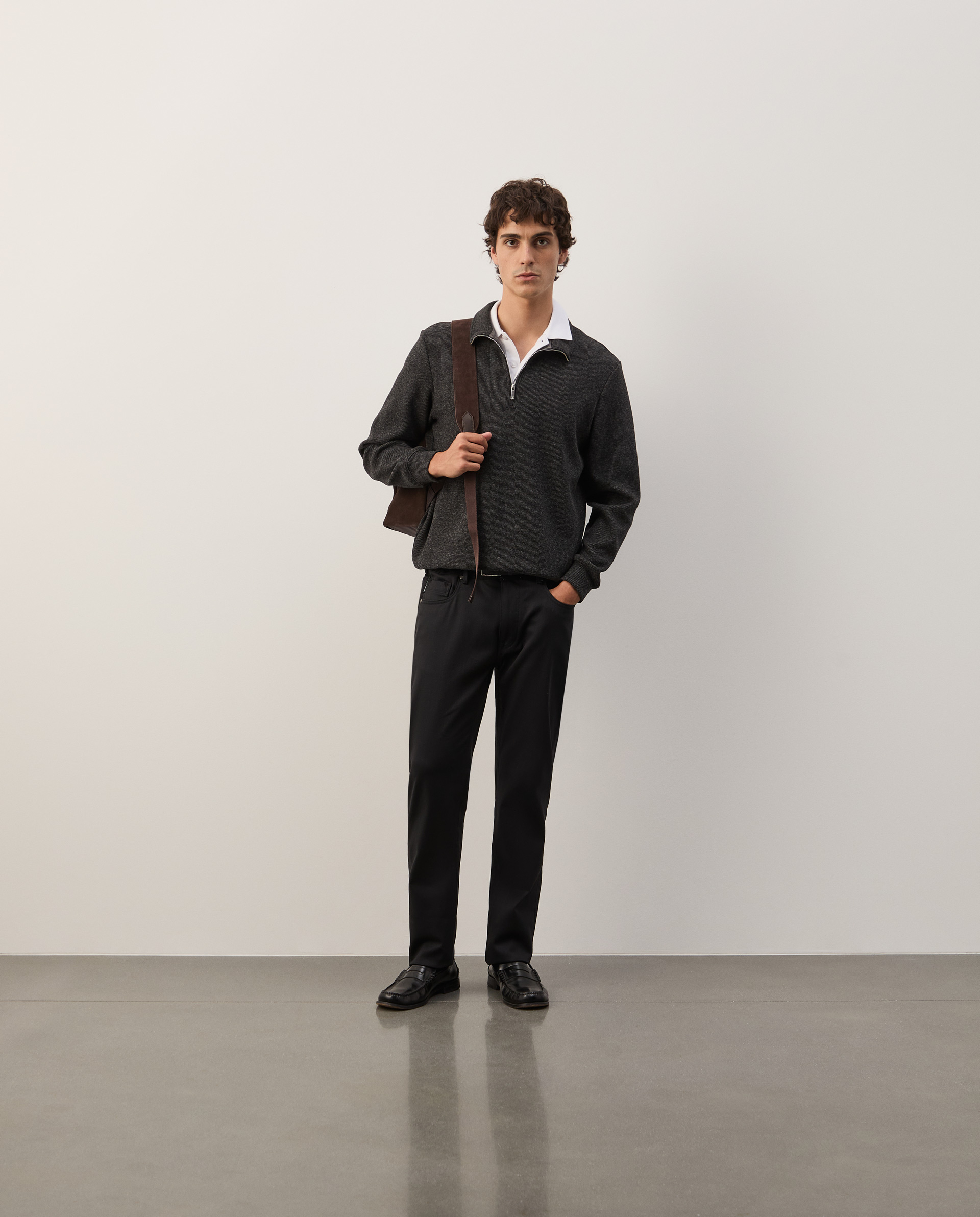 Two-tone sweater with half-zip closure