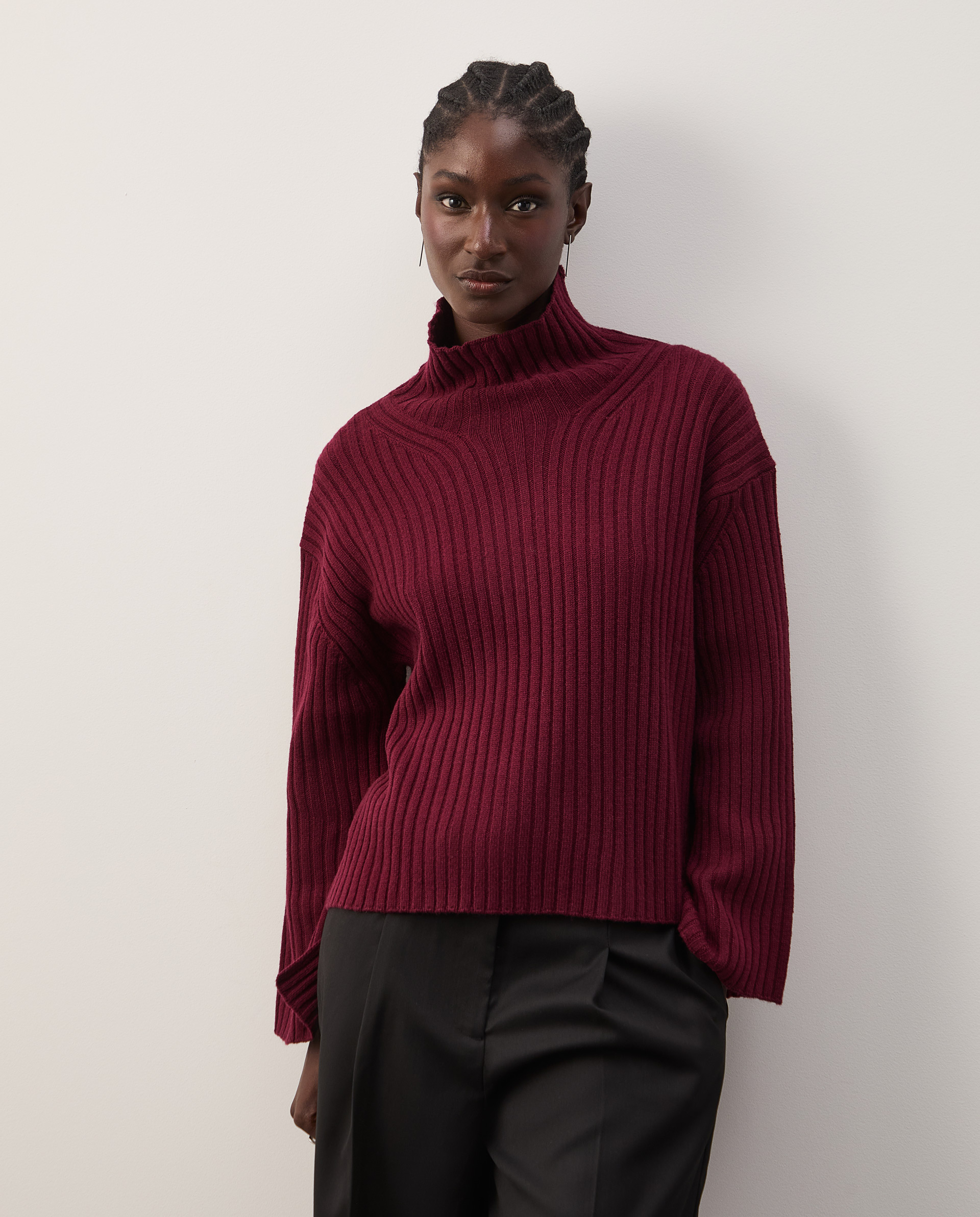 High-neck sweater with wool lining