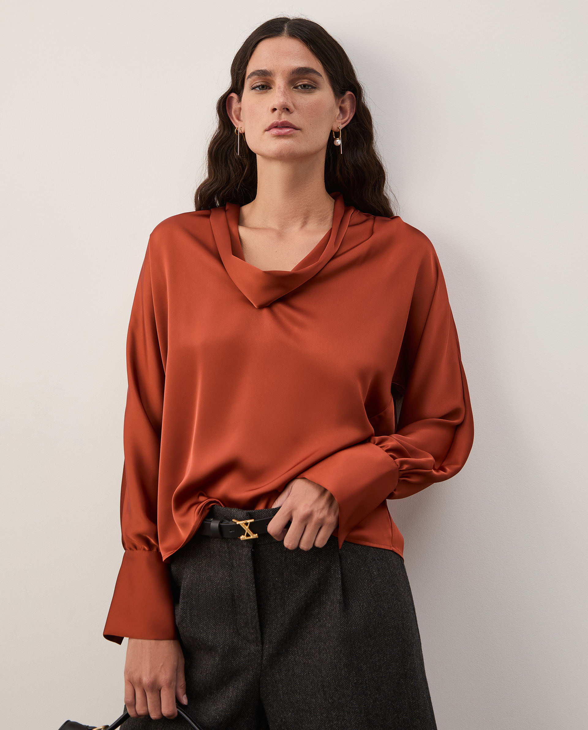 Satin blouse with bow