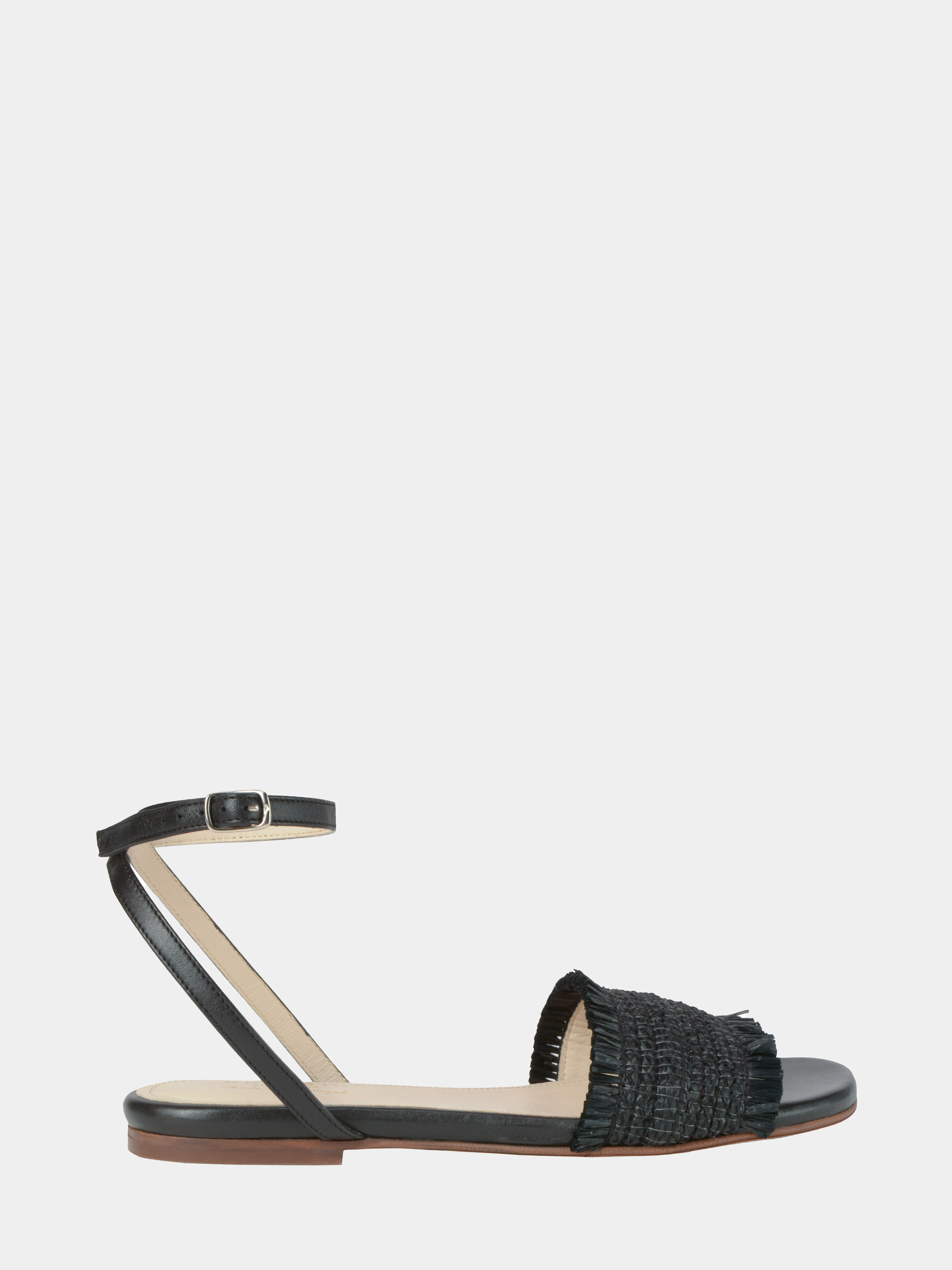 Leather sandal with raffia detail
