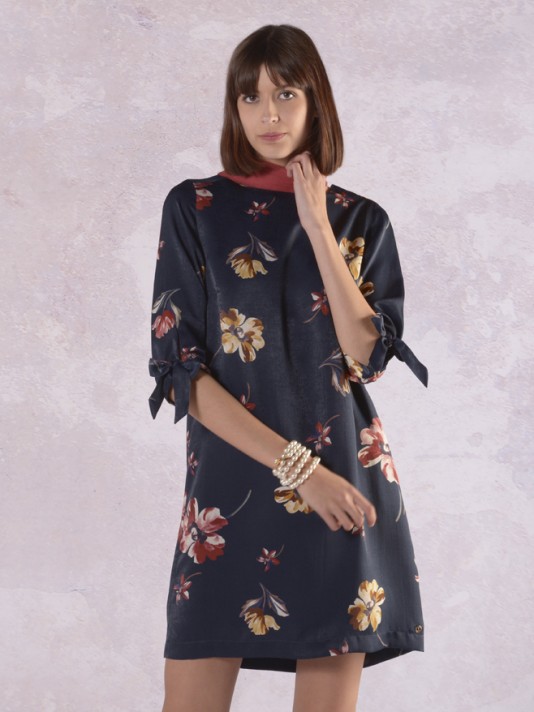 3/4 sleeve printed flowers dress