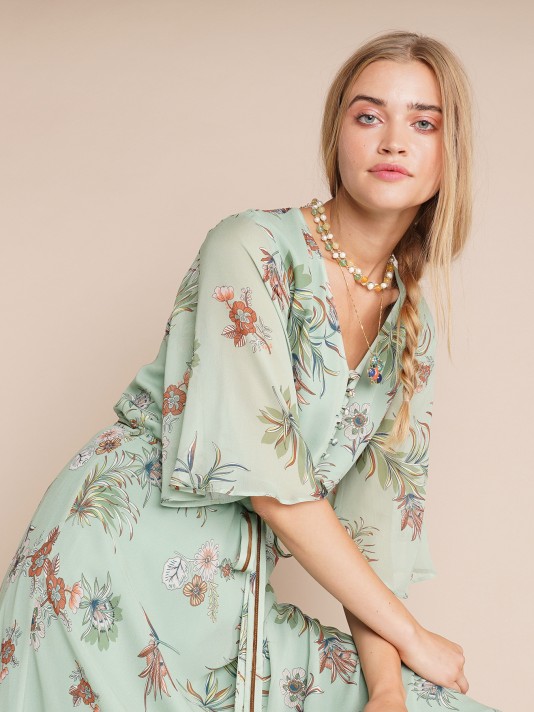 Printed flowers 3/4 sleeve dress