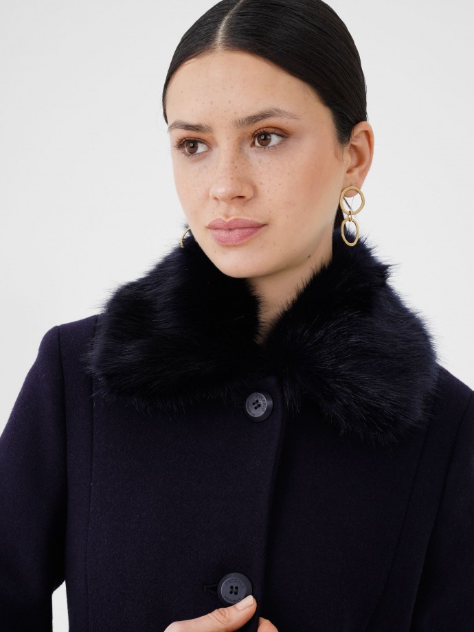 Fur neck coat - W103022029V01_595 | Decenio