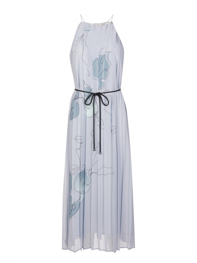 Printed and pleated dress with floral motifs