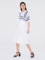 Stretch cotton midi skirt with pleats