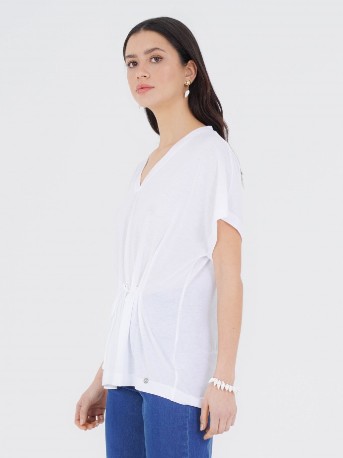 Asymmetrical tunic in lyocell and cotton