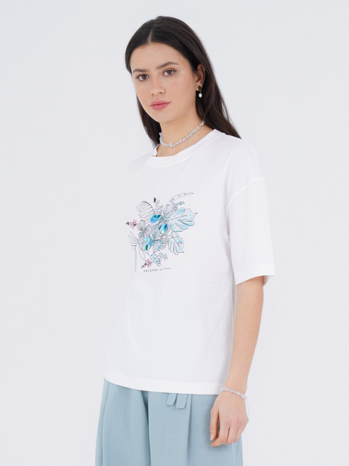Knit t-shirt with floral motifs