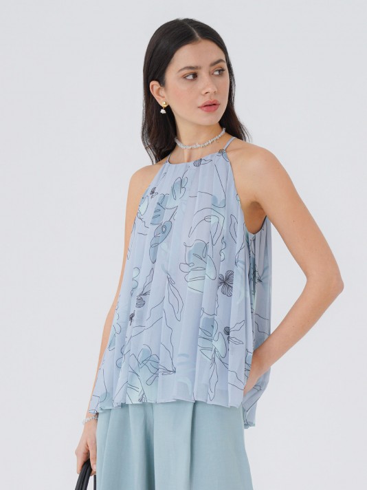 Pleated top with floral prints