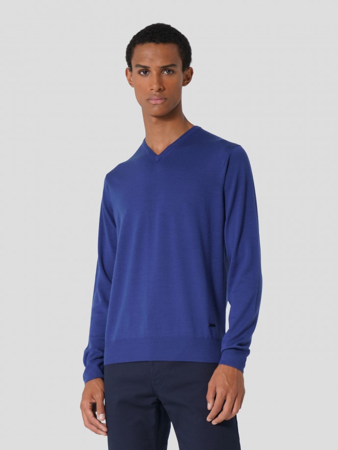 Camisola decote em V 100% lã merino Camisola decote em V 100% lã merino