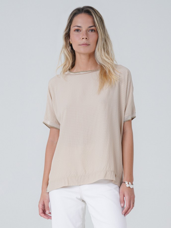 Short sleeve blouse with boat neckline