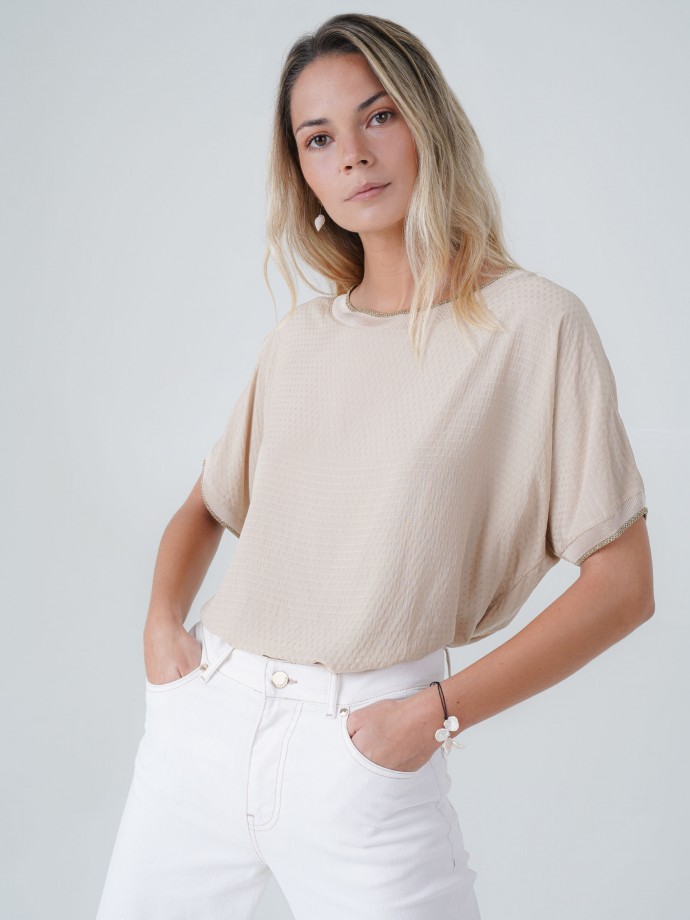 Short sleeve blouse with boat neckline