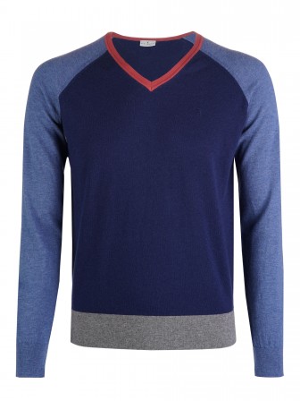 Jersey de cuello de pico de algodón y lana merino Jersey de cuello de pico de algodón y lana merino