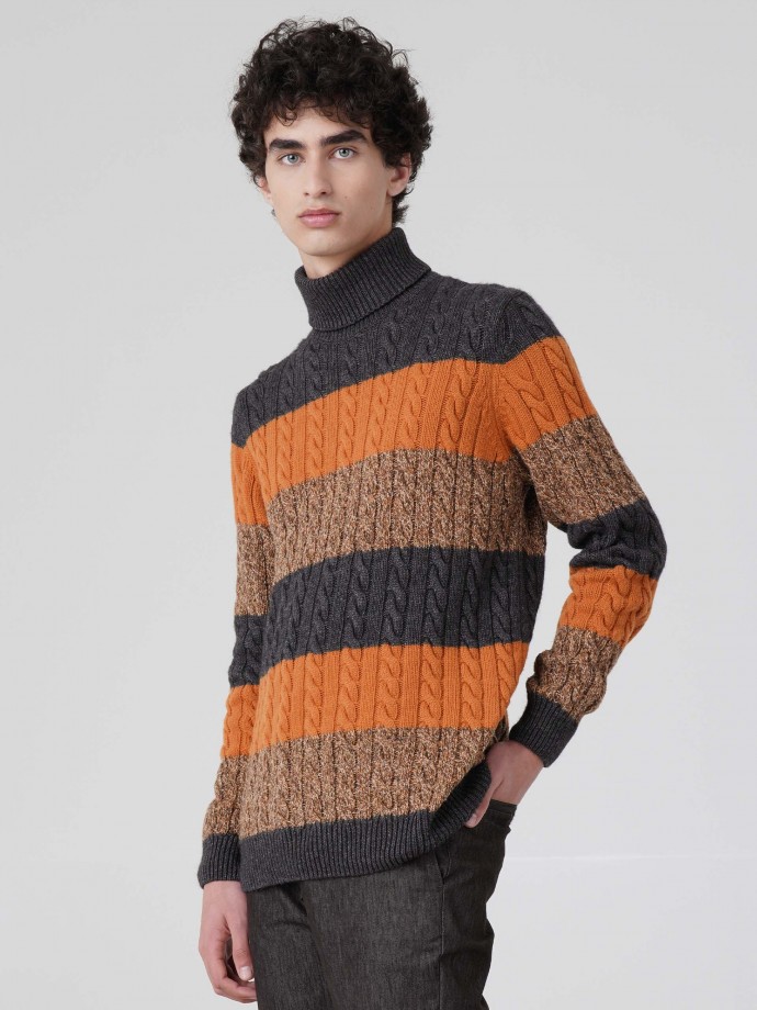 High-neck sweater with stripes