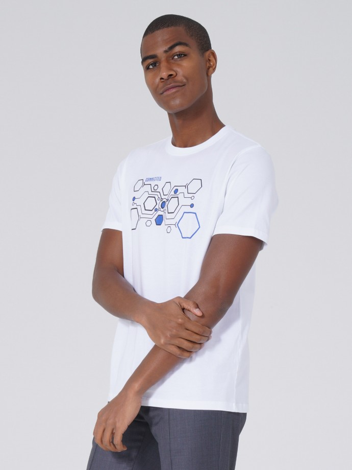 Printed and embroidered T-shirt