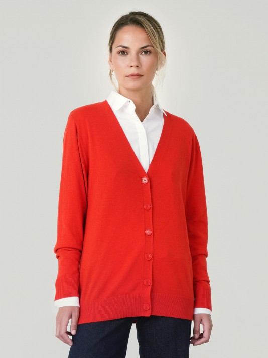 Cardigan in cotton, silk and cashmere