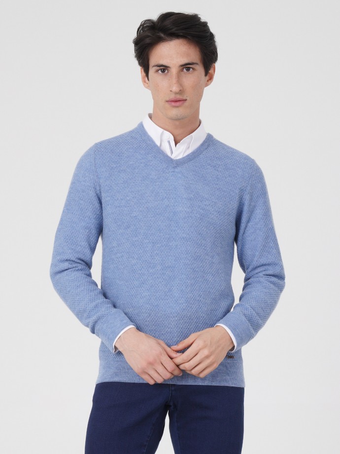 100% merino wool V-neck sweater