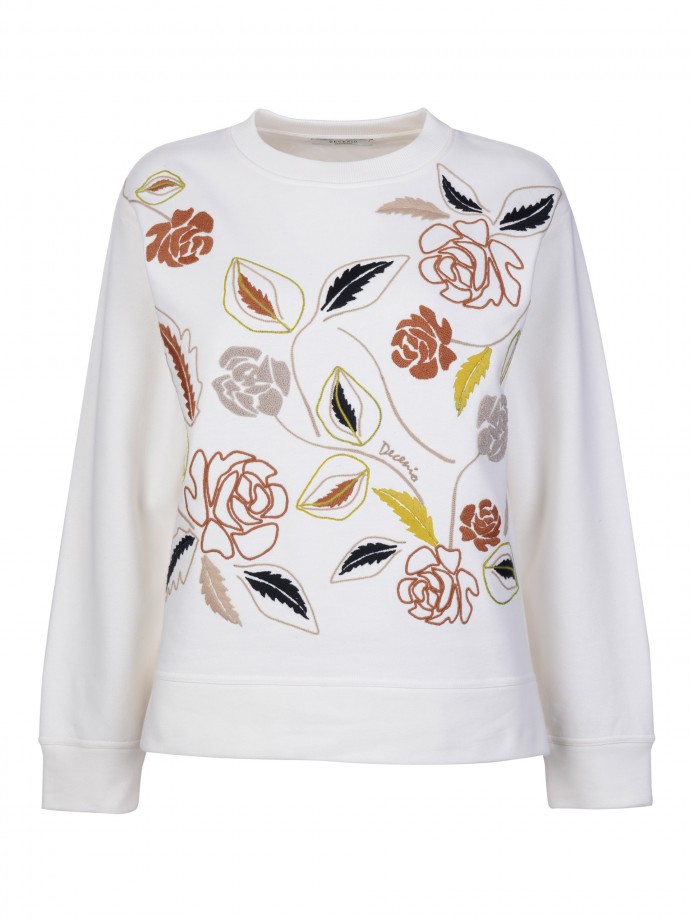 Embroidered sweatshirt with floral motifs