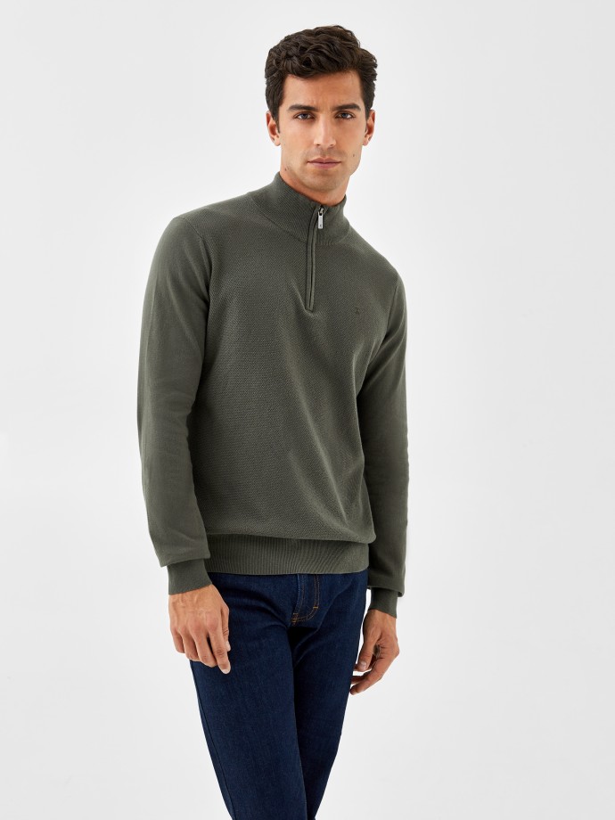 Cotton and cashmere zippered sweater