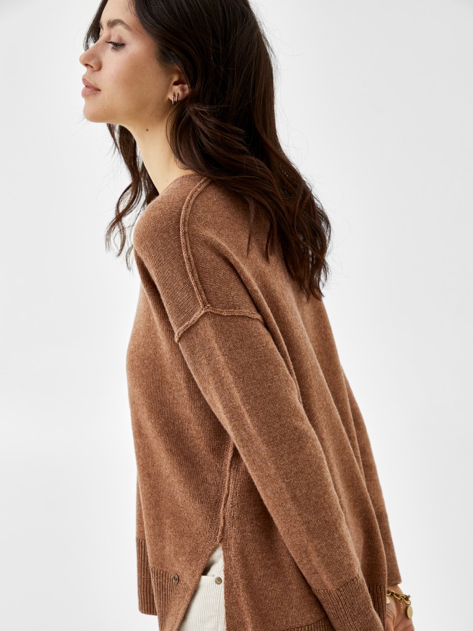Asymmetric wool and cotton sweater
