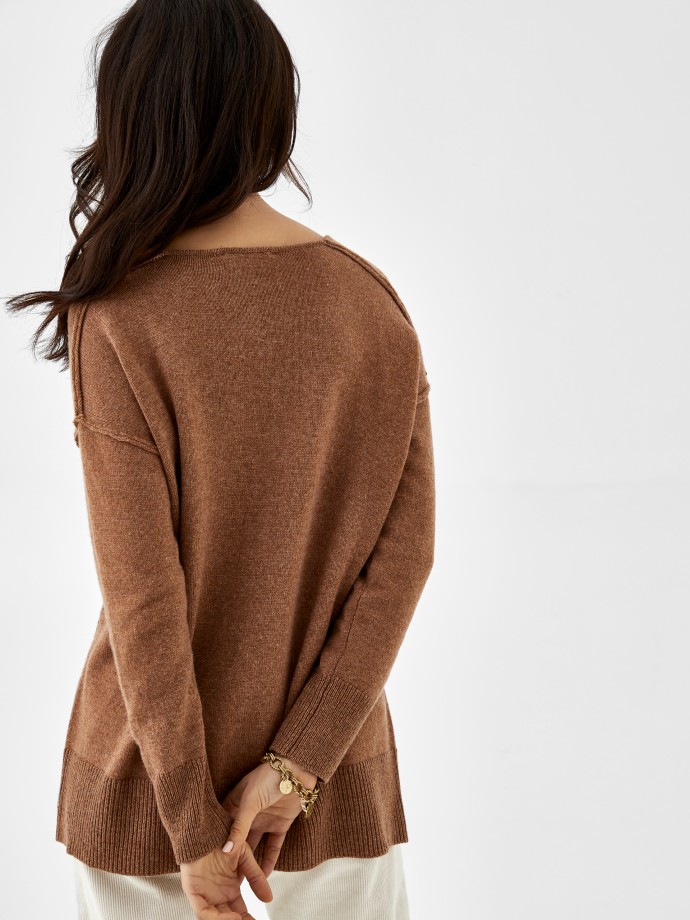 Asymmetric wool and cotton sweater