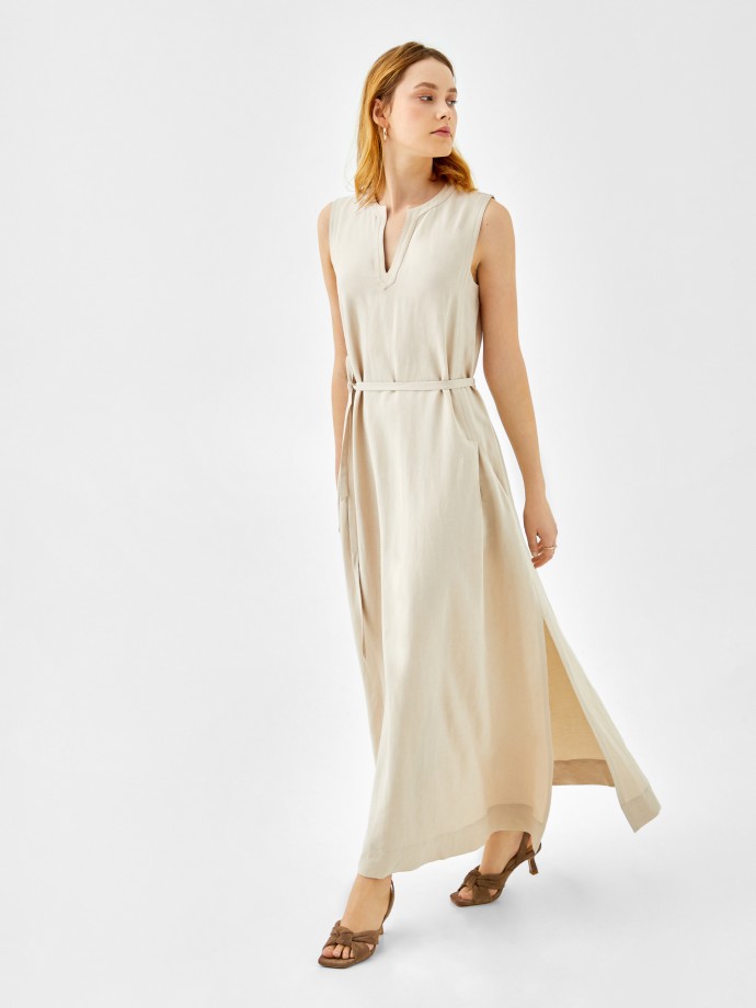 Long dress with removable belt D001231_040 Decenio